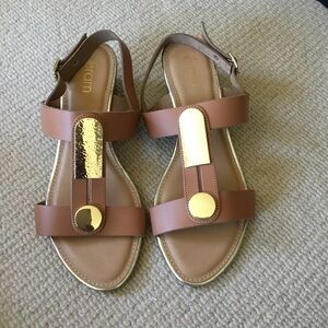 Women’s Tan Slingback Sandals with Gold Accents
